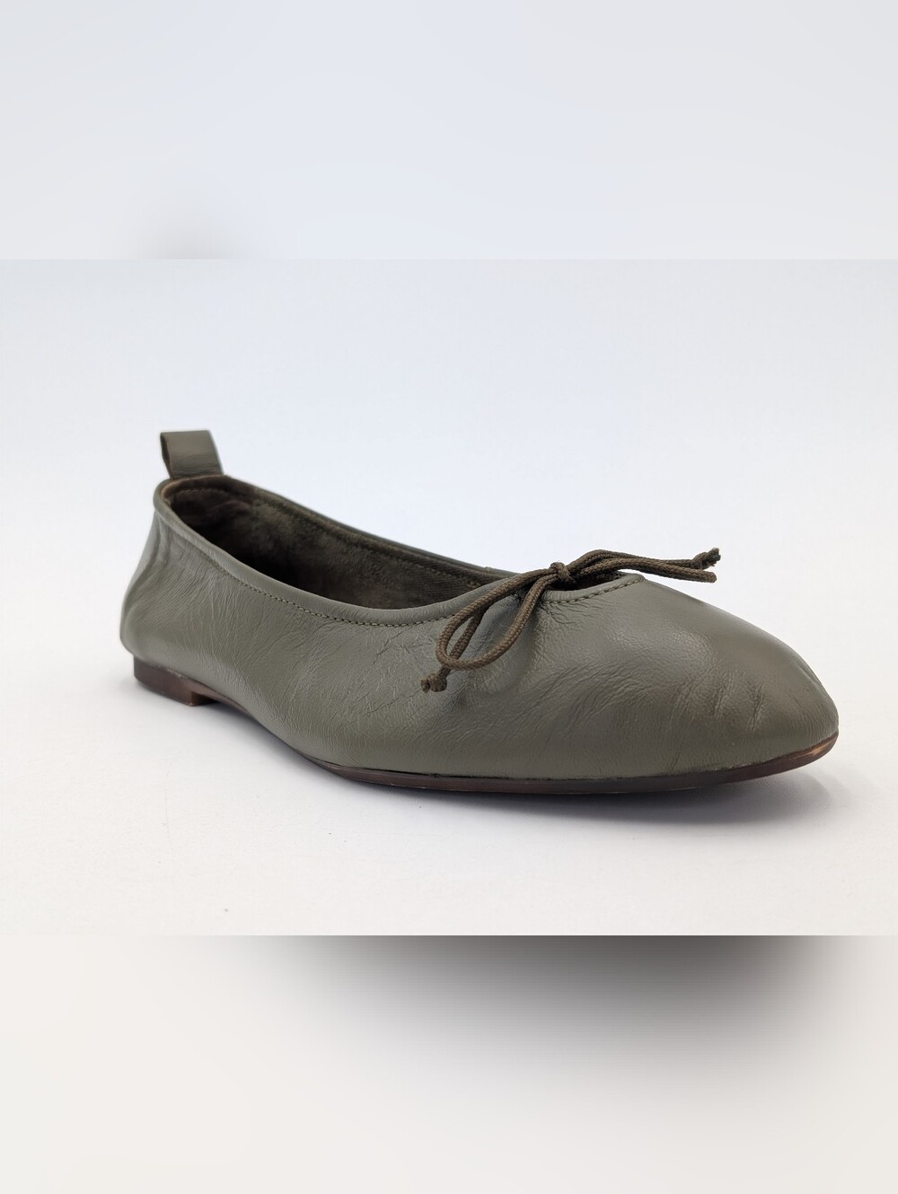 Olive Leather Ballet Flats - Women's Comfortable Slip-Ons - Picture 3 of 16